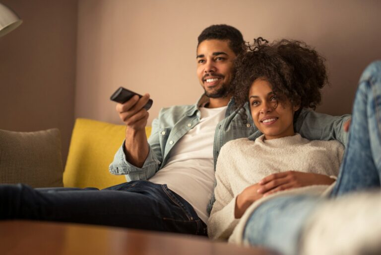 Family using multiple devices and streaming at home