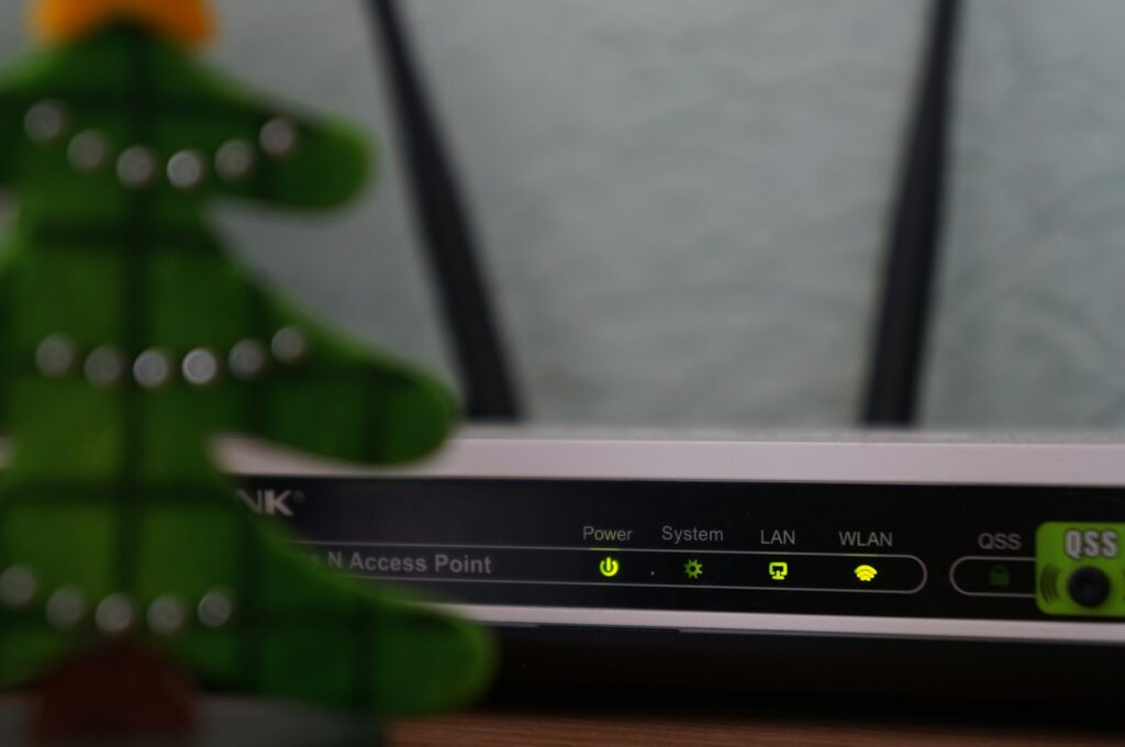 Modem router showing four indicator lights